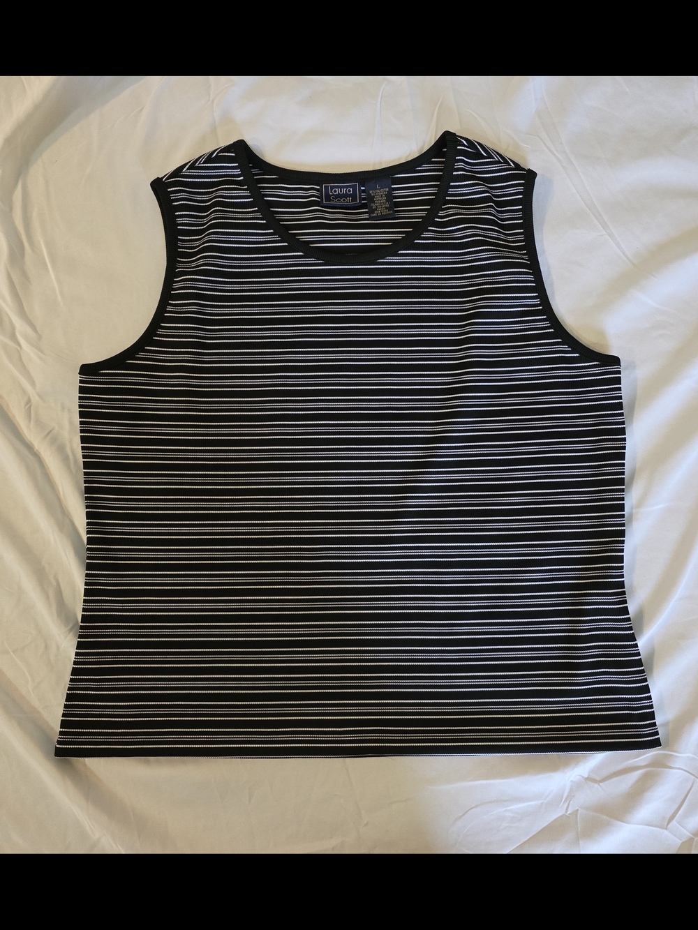 Laura Scott Black & White Striped Sleeveless Top Size L